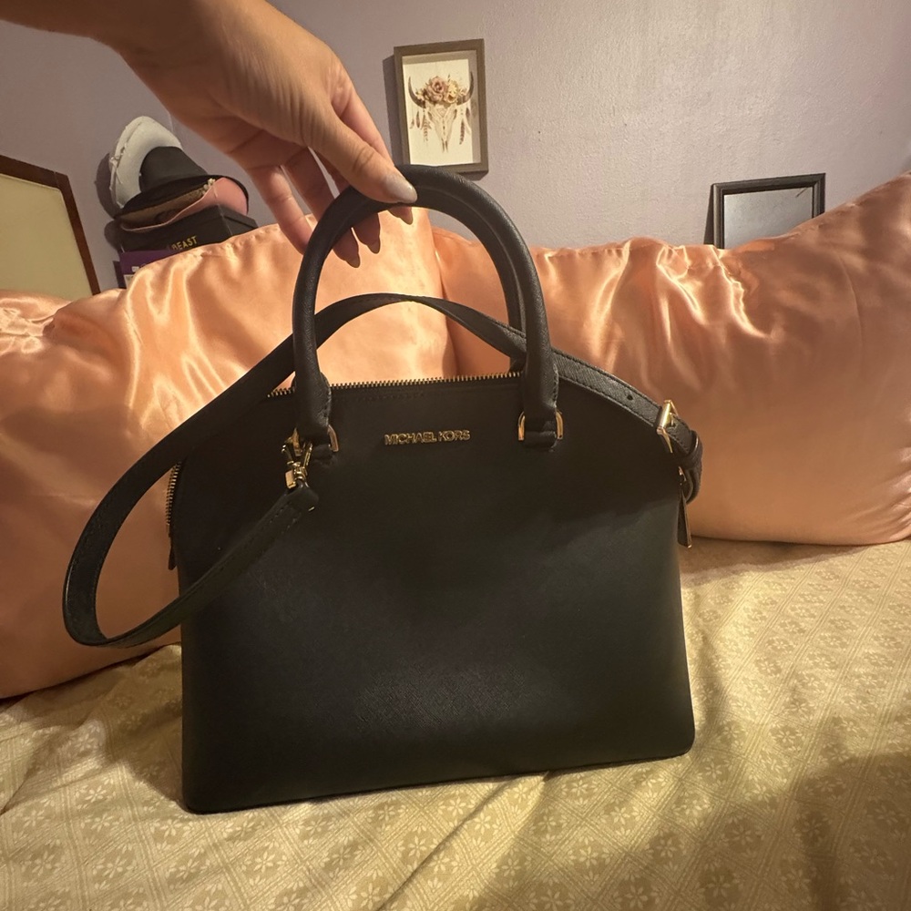 Michael Kors Black Satchel with Gold Accents